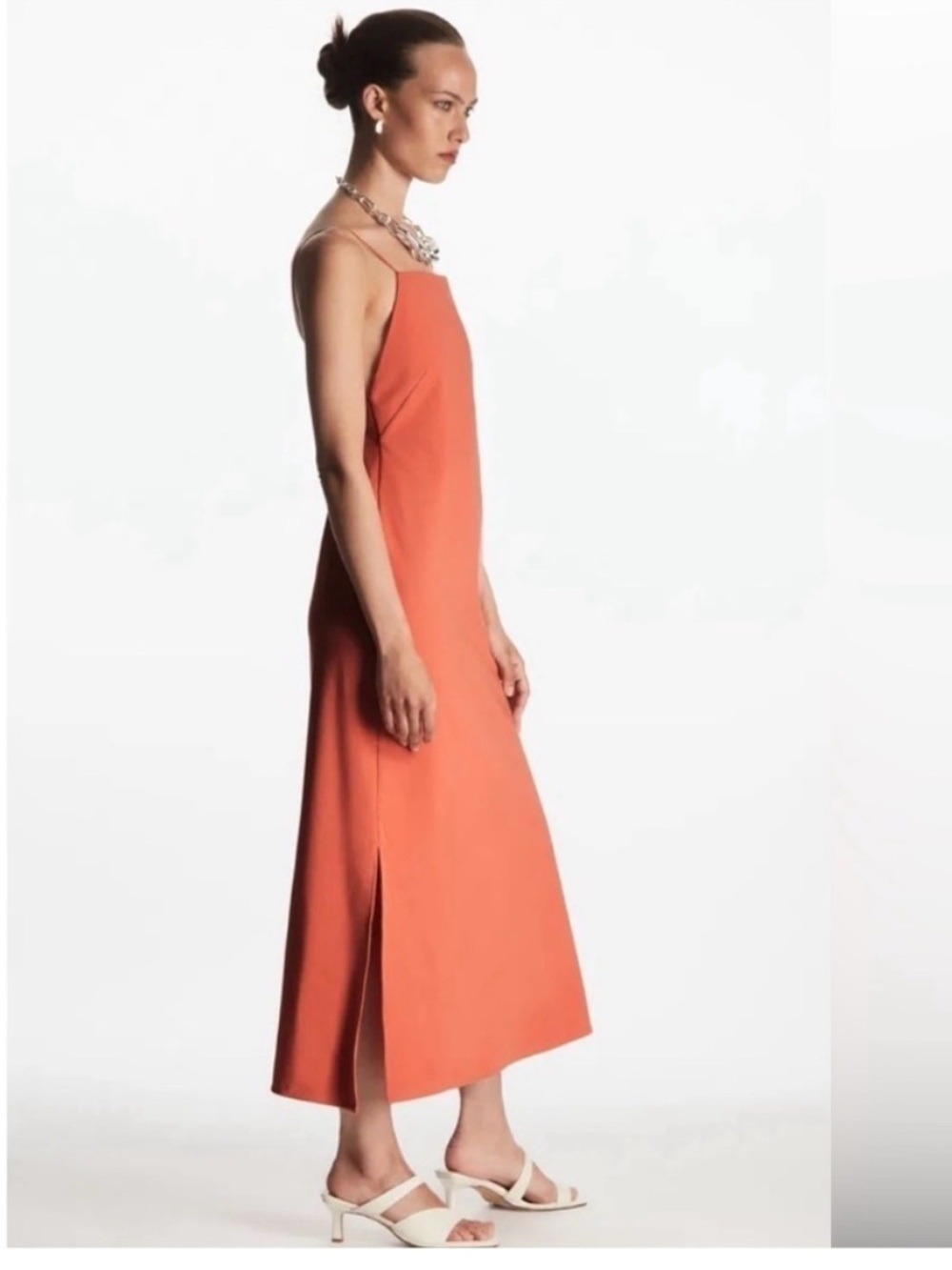 COS Open Back Midi Dress Orange Strappy Relaxed Fit Sleeveless Size Medium - Picture 6 of 16